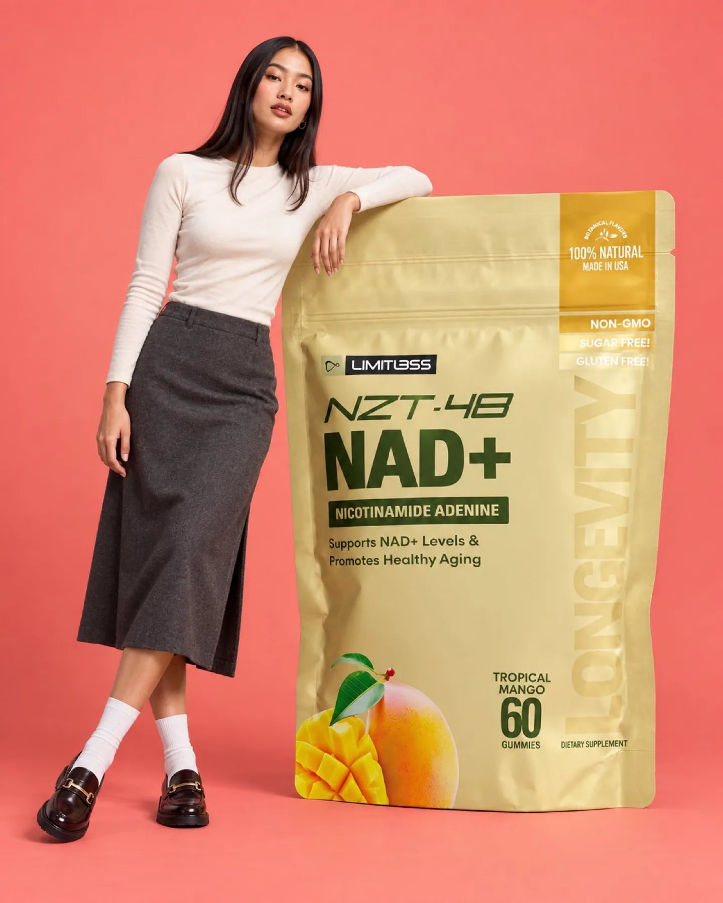 Fashion portrait with an oversized pouch