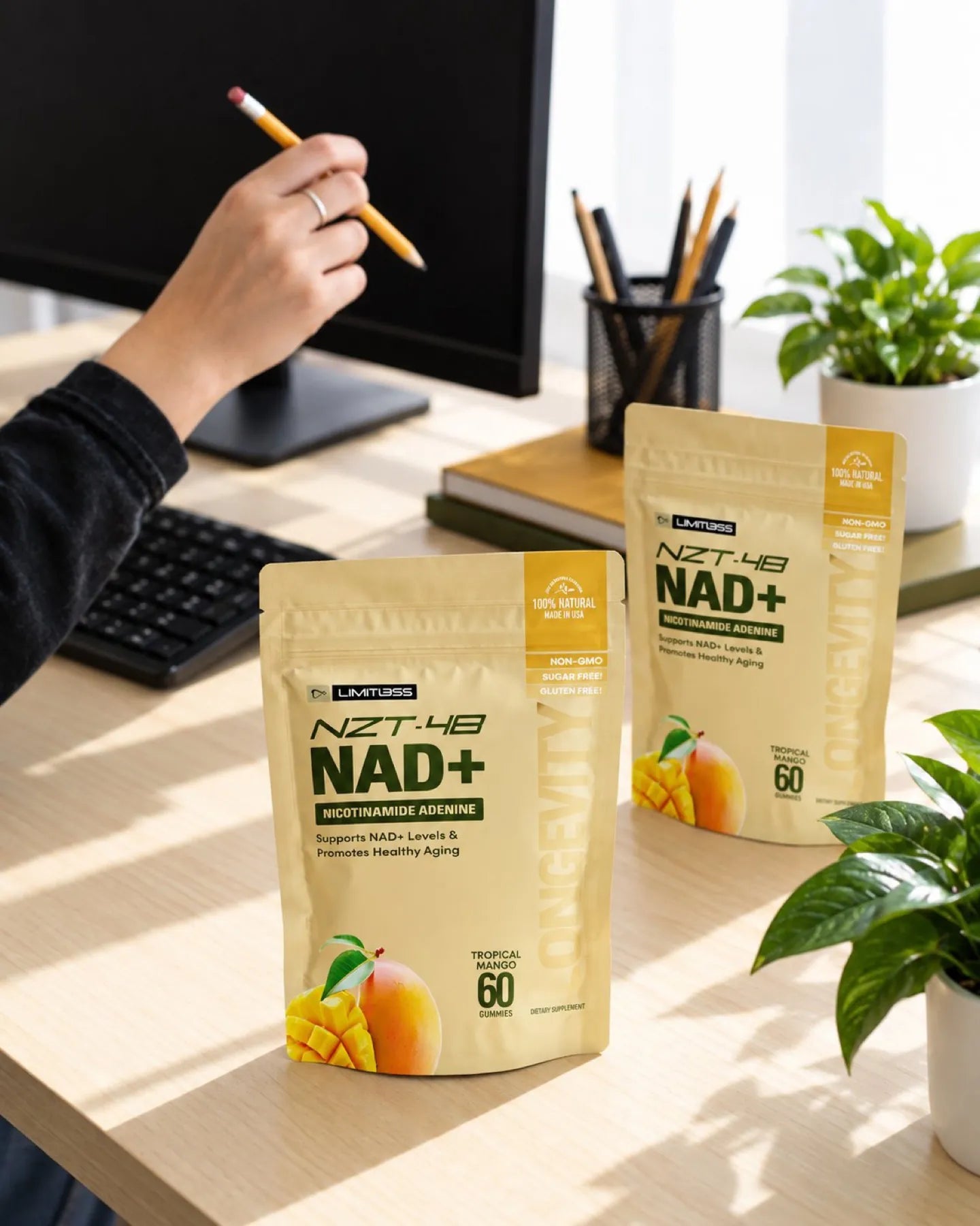 The pouch on a minimal office desk